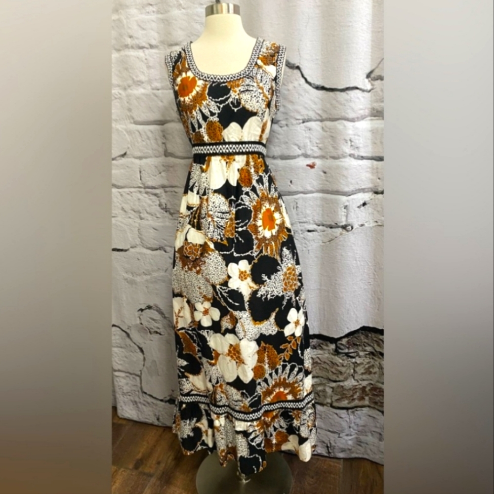 Vintage 1960's Alex Colman California bohemian maxi floral dress boho